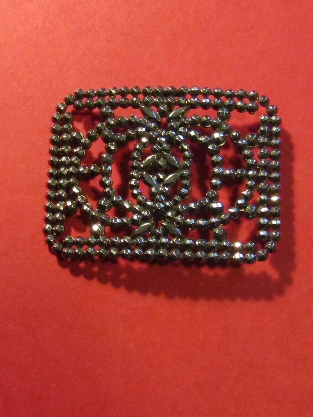 Antique FRENCH Victorian Cut Steel Beaded Decorative BELT BUCKLE Made in France